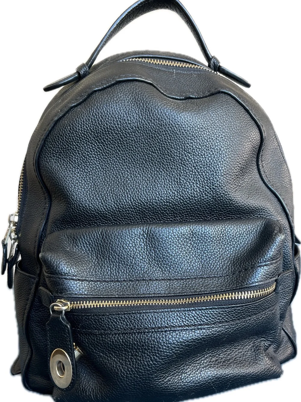 Coach Black Leather Backpack with Gold-Tone Zipper